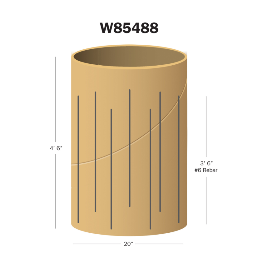 W85488 - Lightpole Base Rebar Cage & Sonotube - 4ft 6in Long, 20in Diameter